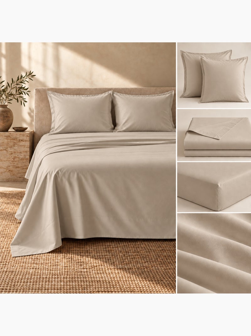 Ensemble literie 4 pièces – drap plat + drap housse + 2 taies – percale 78 fils Sable - Kiabi