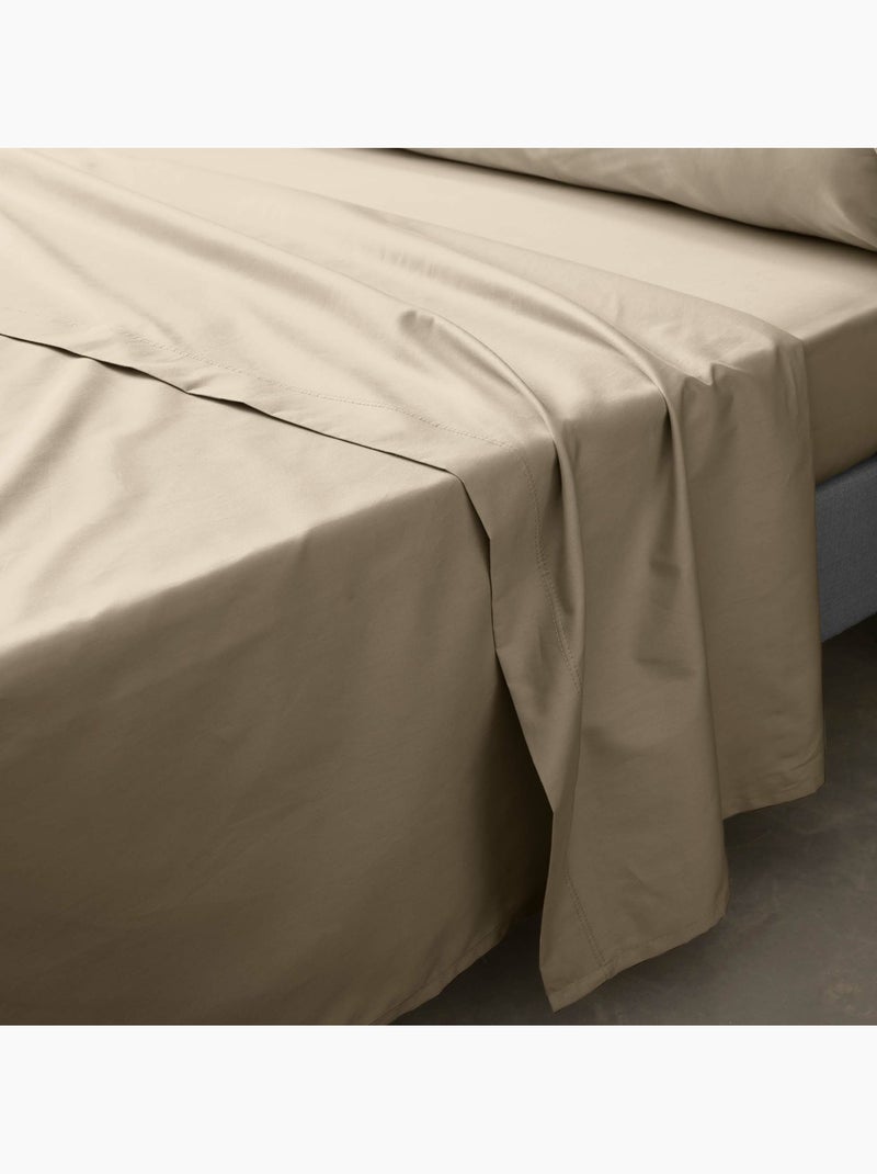 Ensemble literie 4 pièces – drap plat + drap housse + 2 taies – percale 78 fils Sable - Kiabi