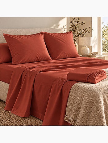 Ensemble literie 4 pièces – drap plat + drap housse + 2 taies – percale 78 fils