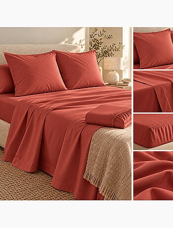 Ensemble literie 4 pièces – drap plat + drap housse + 2 taies – percale 78 fils