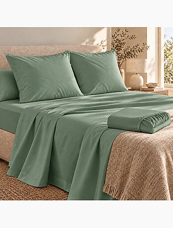Ensemble literie 4 pièces – drap plat + drap housse + 2 taies – percale 78 fils