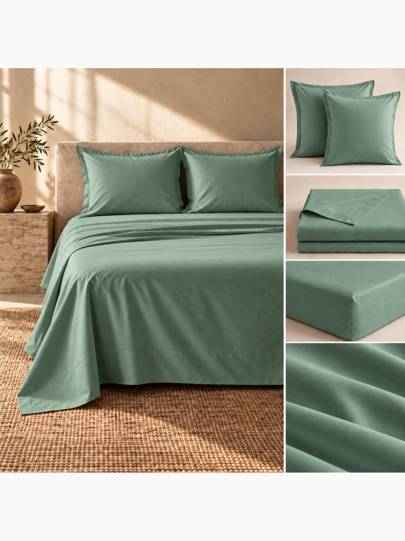 Ensemble literie 4 pièces – drap plat + drap housse + 2 taies – percale 78 fils Vert tilleul - Kiabi