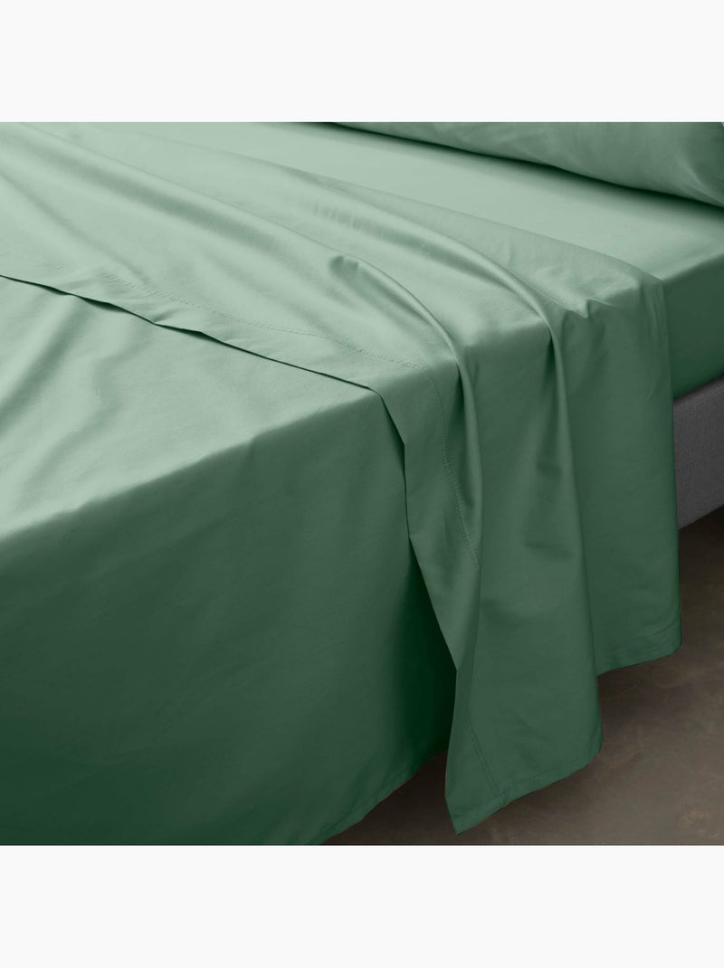 Ensemble literie 4 pièces – drap plat + drap housse + 2 taies – percale 78 fils Vert tilleul - Kiabi