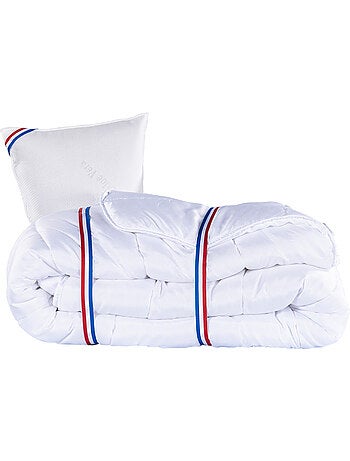 Ensemble literie avec matelas mémoire de forme 24 cm, sommier blanc, oreillers et couette