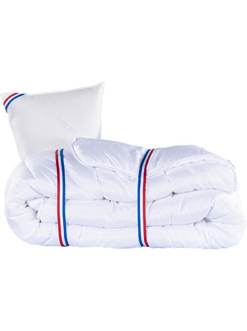 Ensemble literie avec matelas mémoire de forme 24 cm, sommier blanc, oreillers et couette - Kiabi Ensemble literie avec matelas mémoire de forme 24 cm, sommier blanc, oreillers et couette - Kiabi