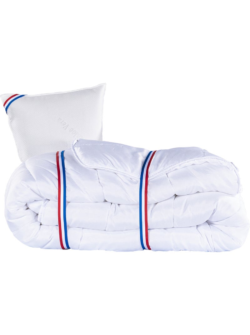 Ensemble literie avec matelas mémoire de forme 24 cm, sommier blanc, oreillers et couette Blanc - Kiabi