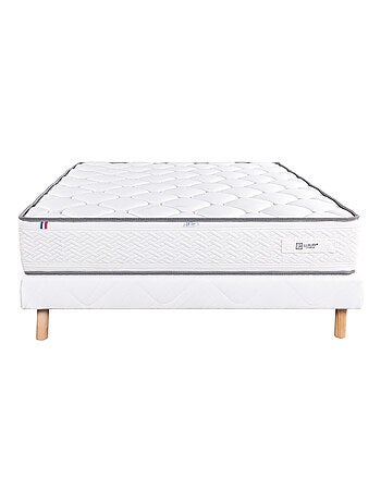 Ensemble literie ferme 20 cm en mousse haute densité avec sommier tapissier blanc