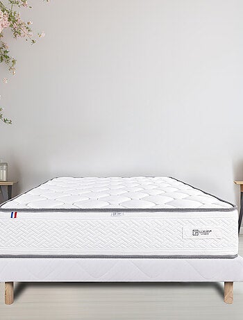 Ensemble literie ferme 20 cm en mousse haute densité avec sommier tapissier blanc