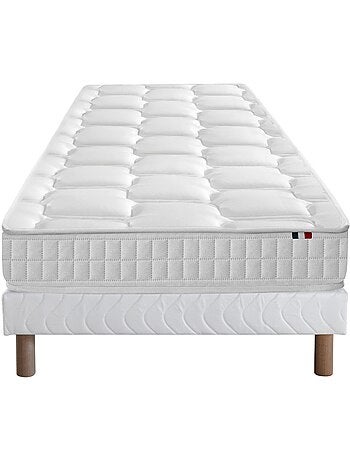 Ensemble literie : matelas à ressorts ODYSSEE et mémoire de forme avec sommier - Gris chiné