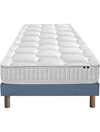 Ensemble literie : matelas à ressorts ODYSSEE et mémoire de forme avec sommier - Gris chiné