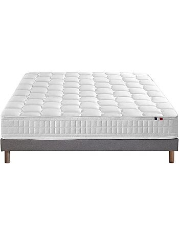 Ensemble literie : matelas à ressorts ODYSSEE et mémoire de forme avec sommier - Gris chiné