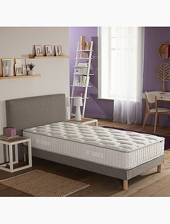 Ensemble literie : matelas à ressorts ODYSSEE et mémoire de forme avec sommier - Gris chiné