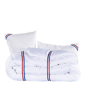 Ensemble literie mousse mémoire de forme 24 cm + sommier gris + oreillers + couette
