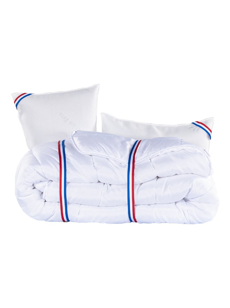 Ensemble literie mousse mémoire de forme 24 cm + sommier gris + oreillers + couette Gris - Kiabi