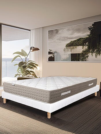 Ensemble literie ressorts ensachés 26 cm avec sommier bois massif blanc