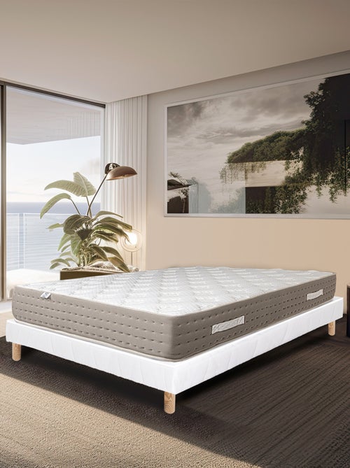 Ensemble literie ressorts ensachés 26 cm avec sommier bois massif blanc - Kiabi