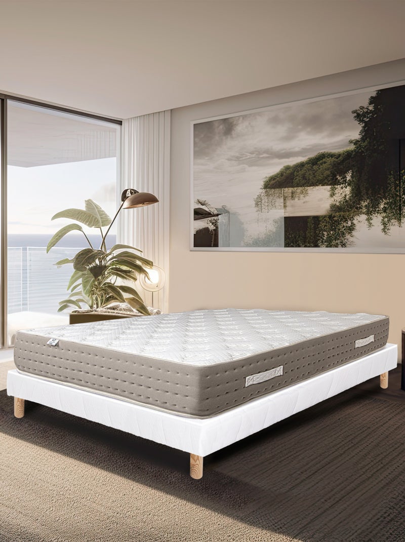 Ensemble literie ressorts ensachés 26 cm avec sommier bois massif blanc Blanc - Kiabi