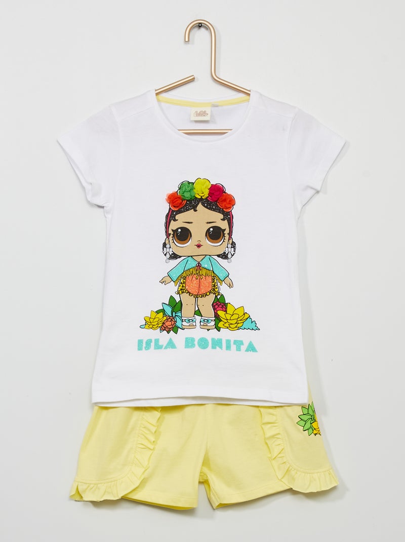 Ensemble 'LOL Surprise' t-shirt + short blanc/jaune - Kiabi