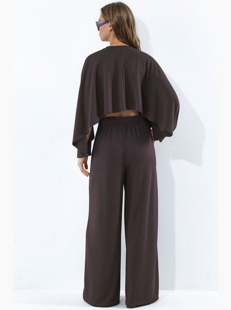Ensemble maille boléro oversize et pantalon palazzo hiccup Marron chocolat - Kiabi