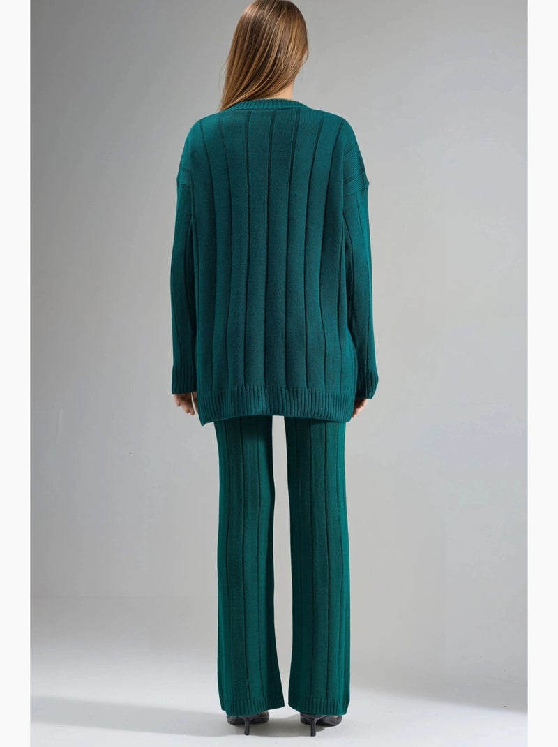 Ensemble maille texturée cardigan col v pantalon jambes larges my fashion Vert foncé - Kiabi