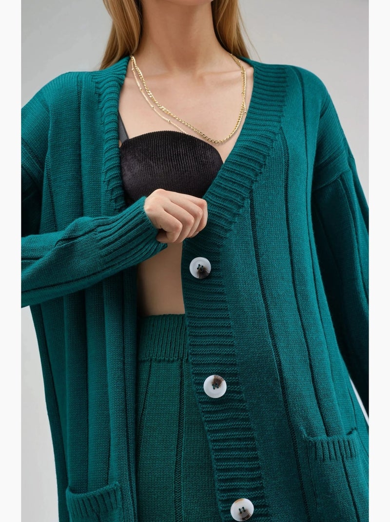 Ensemble maille texturée cardigan col v pantalon jambes larges my fashion Vert foncé - Kiabi