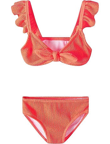 Ensemble maillot de bain 2 pièces manches ruchées motif/style texturé - minoti