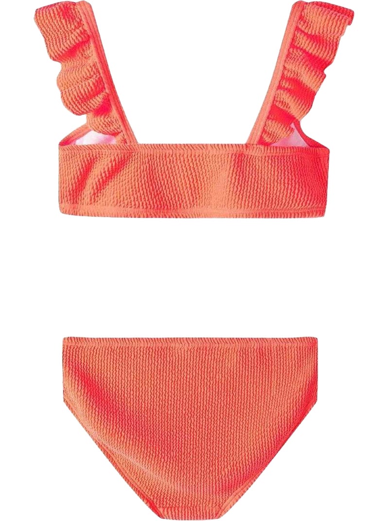 Ensemble maillot de bain 2 pièces manches ruchées motif/style texturé - minoti Corail - Kiabi