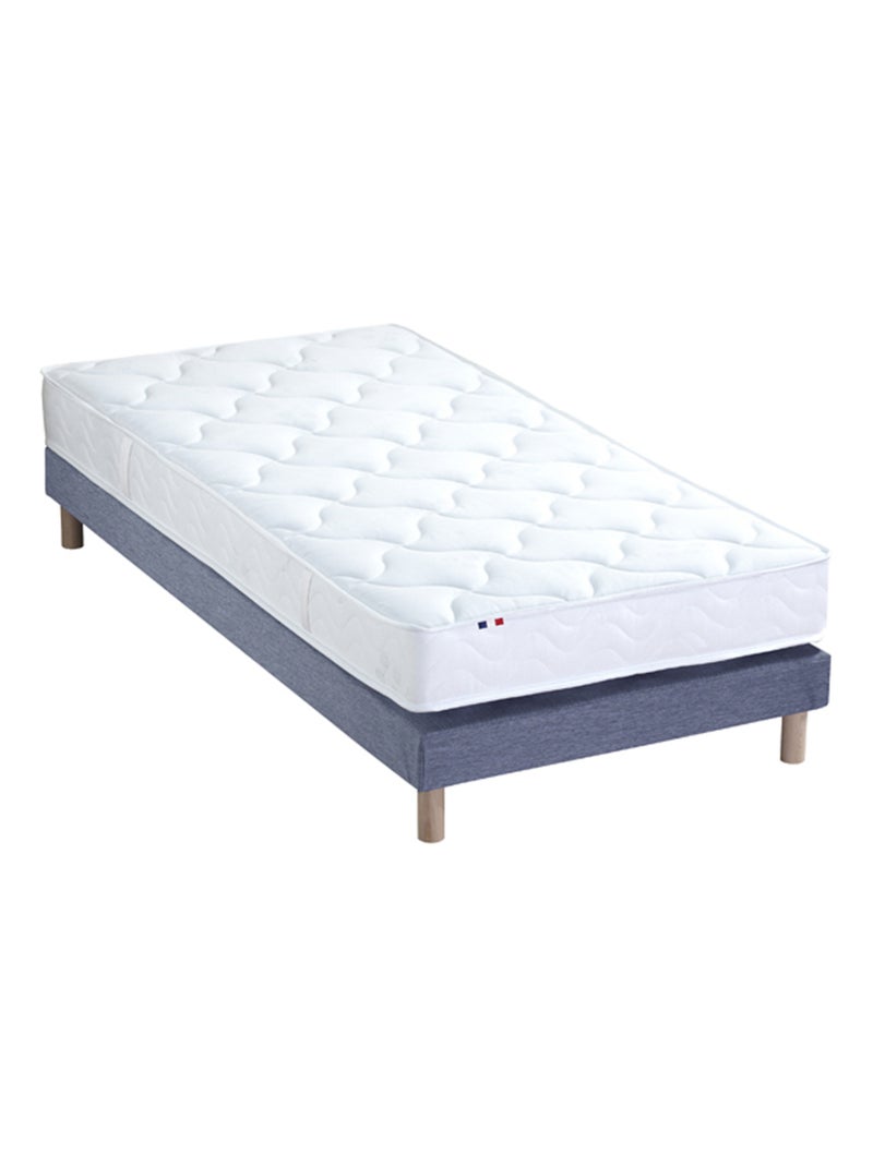 Ensemble Matelas 100% latex 3 zones ESSENTIEL + Sommier Fabriqué en France , Sommier Bleu denim Bleu Blanc - Kiabi