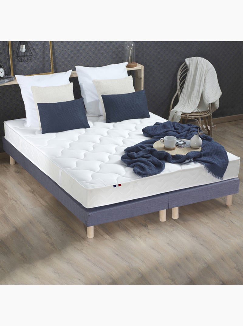 Ensemble Matelas 100% latex 3 zones ESSENTIEL + Sommier Fabriqué en France , Sommier Bleu denim Bleu Blanc - Kiabi