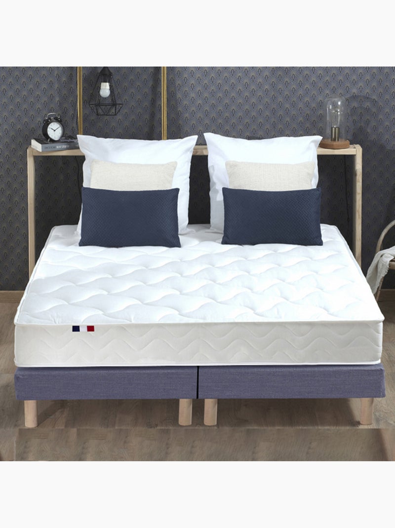 Ensemble Matelas 100% latex 3 zones ESSENTIEL + Sommier Fabriqué en France , Sommier Bleu denim Bleu Blanc - Kiabi