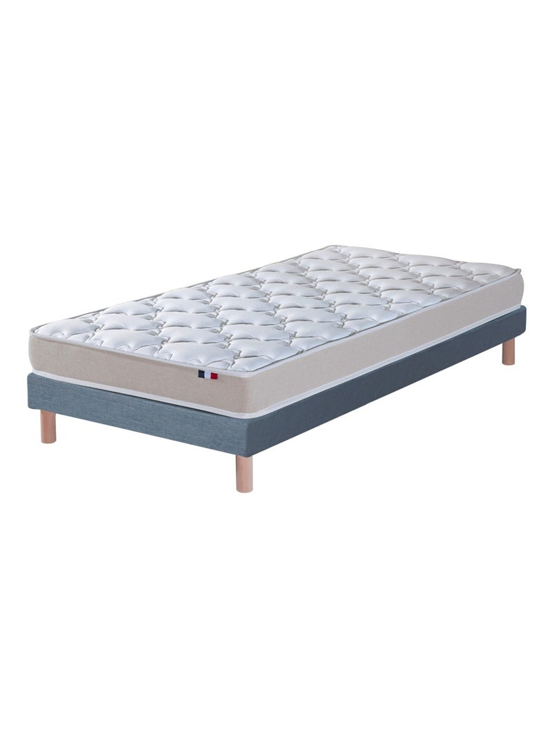 Ensemble Matelas 100% latex 3 zones ESSENTIEL + Sommier Fabriqué en France , Sommier Bleu denim Bleu Blanc - Kiabi