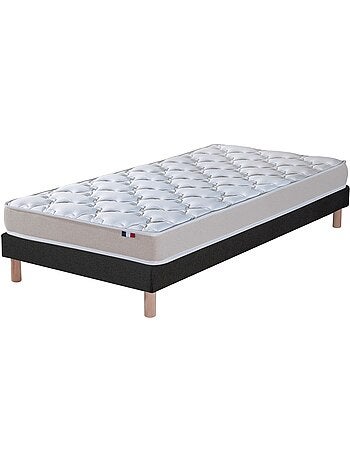 Ensemble Matelas 100% latex 3 zones ESSENTIEL + Sommier Fabriqué en France , Sommier Gris chiné