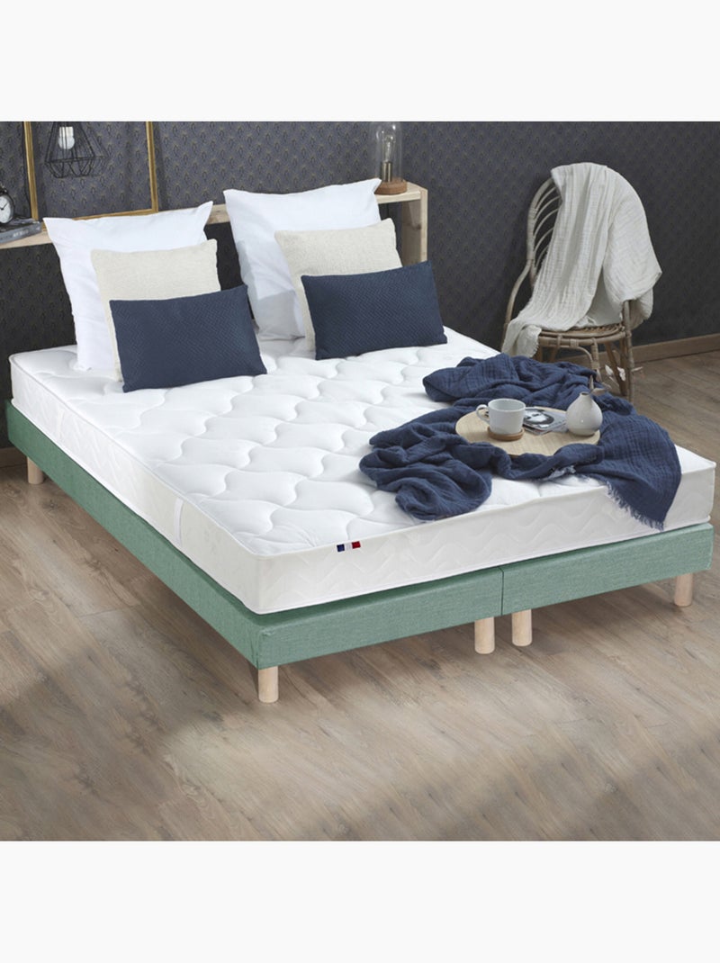 Ensemble Matelas 100% latex 3 zones ESSENTIEL + Sommier Fabriqué en France , Sommier Vert celadon Blanc Vert - Kiabi