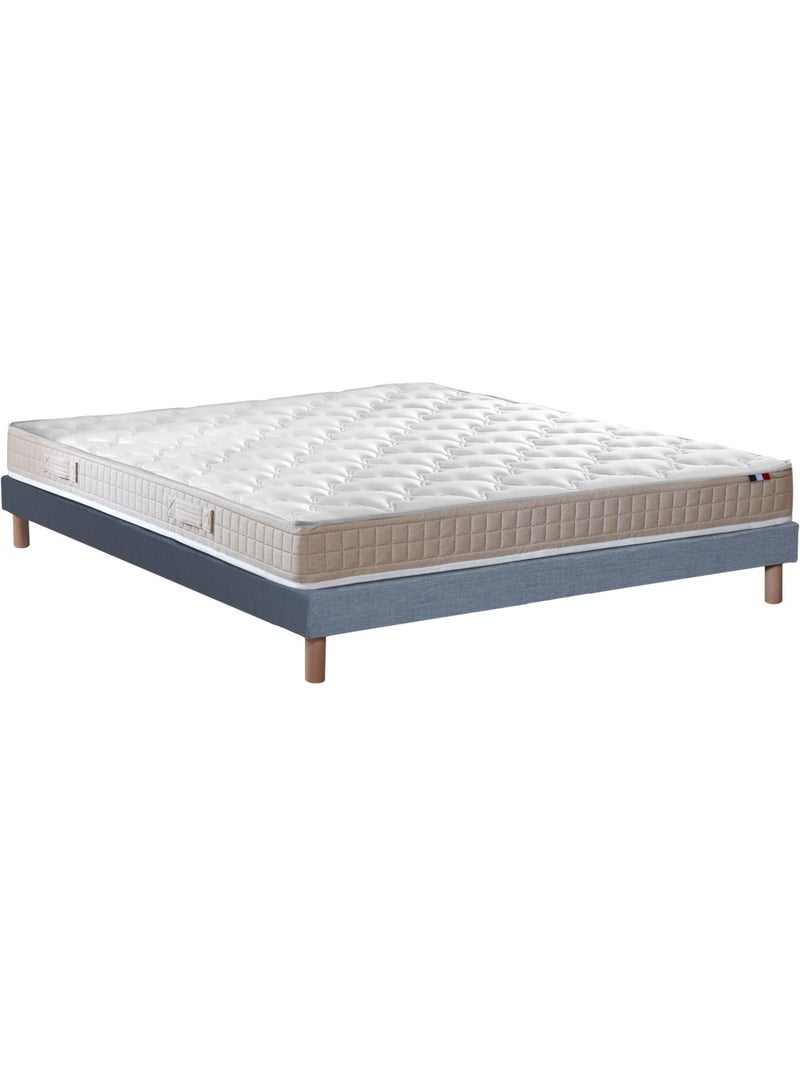 Ensemble matelas 100% latex 3 zones PURE avec sommier - confort français - Sommier - Bleu denim Blanc Bleu - Kiabi