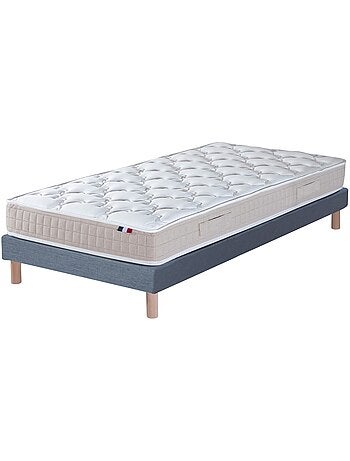 Ensemble Matelas 100% latex 3 zones PURE + Sommier Fabriqué en France , Sommier Bleu denim