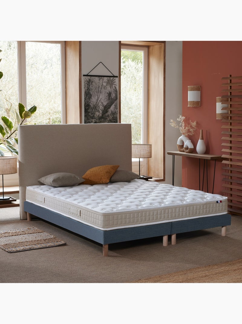 Ensemble Matelas 100% latex 3 zones PURE + Sommier Fabriqué en France , Sommier Bleu denim Blanc Bleu - Kiabi