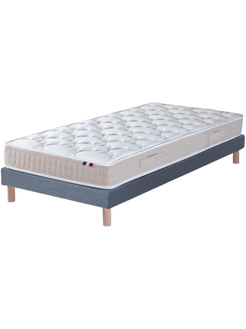Ensemble Matelas 100% latex 3 zones PURE + Sommier Fabriqué en France , Sommier Bleu denim Blanc Bleu - Kiabi