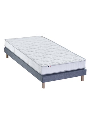 Ensemble Matelas 100% latex 3 zones PURE + Sommier Fabriqué en France , Sommier Bleu denim