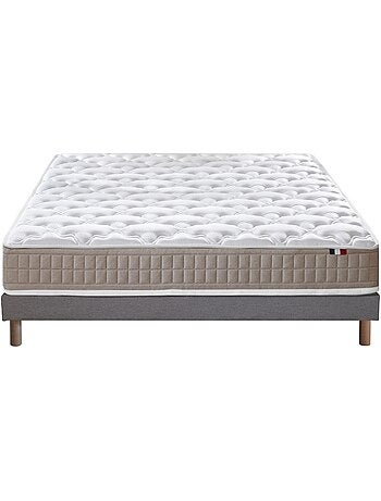 Ensemble Matelas 100% latex 3 zones PURE + Sommier Fabriqué en France , Sommier Bleu denim