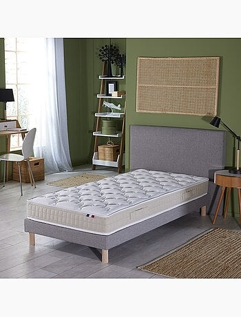 Ensemble Matelas 100% latex 3 zones PURE + Sommier Fabriqué en France , Sommier Bleu denim