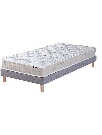 Ensemble Matelas 100% latex 3 zones PURE + Sommier Fabriqué en France , Sommier Bleu denim