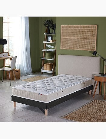 Ensemble Matelas 100% latex 3 zones PURE + Sommier Fabriqué en France , Sommier Bleu denim