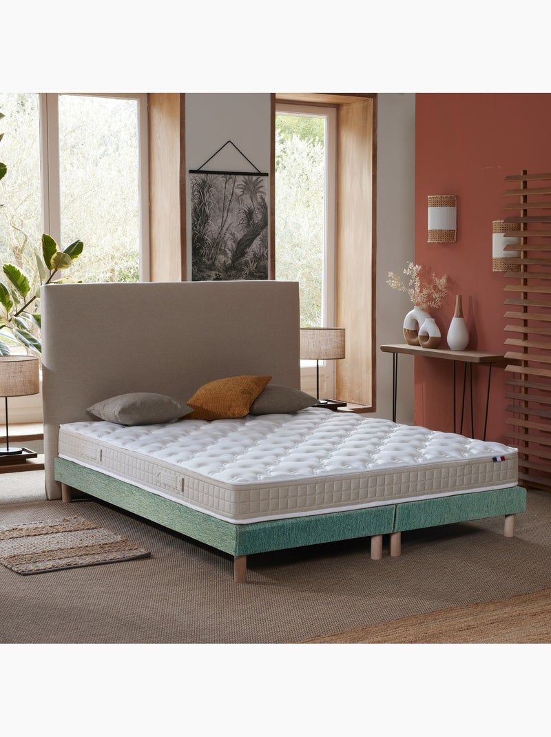 Ensemble Matelas 100% latex 3 zones PURE + Sommier Fabriqué en France , Sommier Vert celadon Blanc Vert - Kiabi