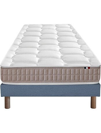 Ensemble Matelas 100% latex 5 zones ORIGINEL + Sommier - Spécial Dos Sensible - Bleu denim