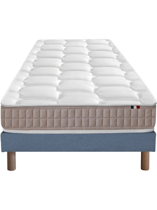 Ensemble Matelas 100% latex 5 zones ORIGINEL + Sommier - Spécial Dos Sensible - Bleu denim - Kiabi Ensemble Matelas 100% latex 5 zones ORIGINEL + Sommier - Spécial Dos Sensible - Bleu denim - Kiabi