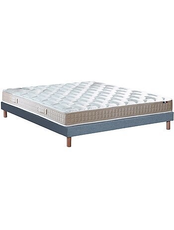 Ensemble Matelas 100% latex 5 zones ORIGINEL + Sommier Fabriqué en France , Sommier Bleu