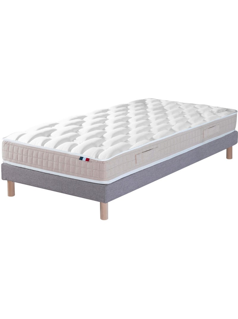 Ensemble Matelas 100% latex 5 zones ORIGINEL + Sommier Fabriqué en France , Sommier Gris chiné Blanc Gris - Kiabi