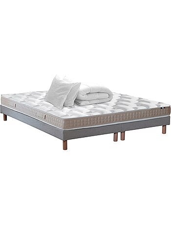 Ensemble Matelas 100% latex 5 zones ORIGINEL + Sommier + oreiller + couette, Sommier Gris chiné