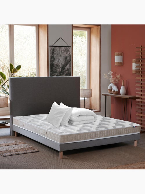 Ensemble Matelas 100% latex 5 zones ORIGINEL + Sommier + oreiller + couette, Sommier Gris chiné - Kiabi