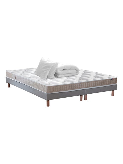 Ensemble Matelas 100% latex 5 zones ORIGINEL + Sommier + oreiller + couette, Sommier Gris chiné - Kiabi